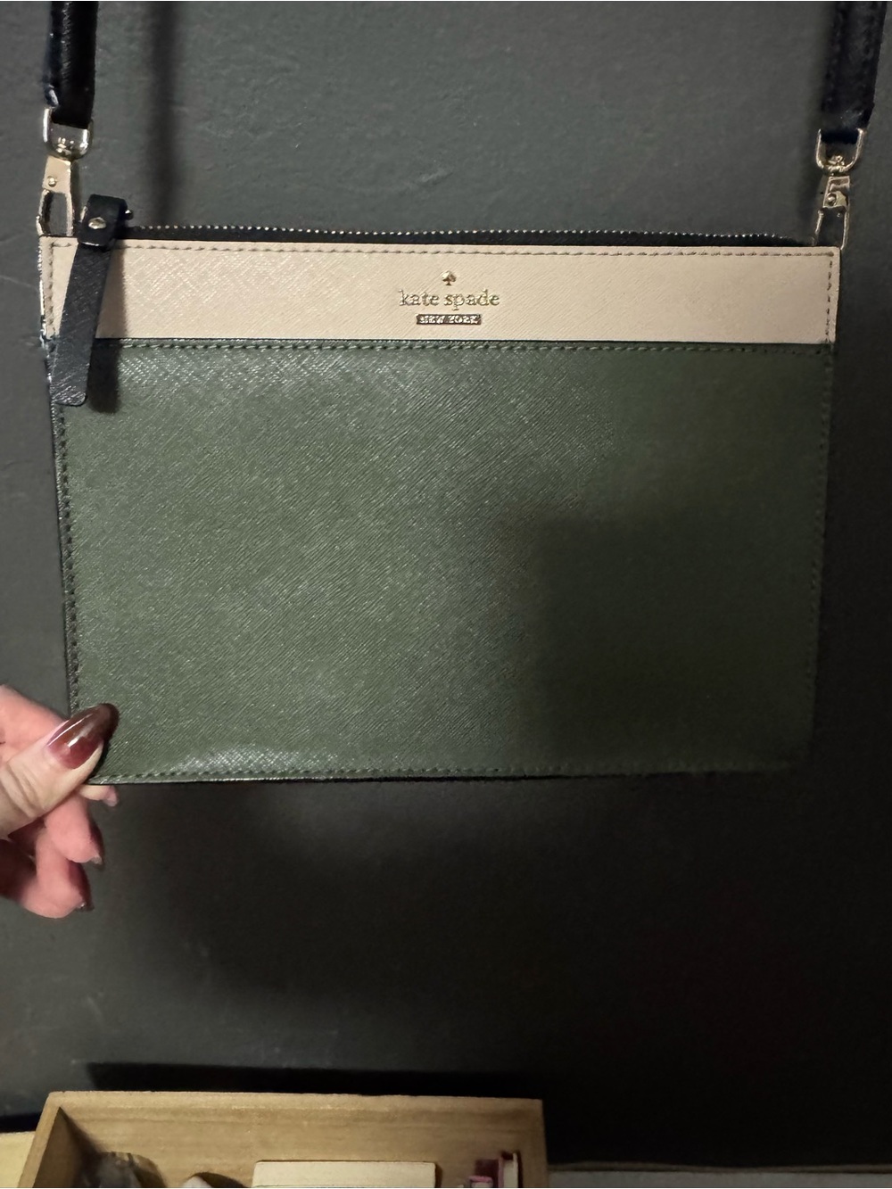 kate spade Olive Green and Cream Leather Crossbody